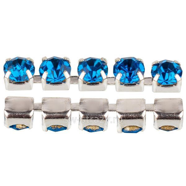 Стразовая цепь 2 мм  Capri blue\silver
